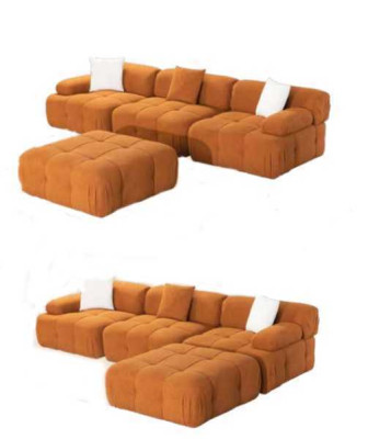 Orange L-shape Sofa Living room Luxury Couch Corner sofa Wood Textile Furniture