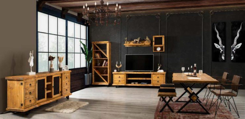 Real Wood Wall unit Luxury in Brown with Coffee table on wheels Rustic Wardrobe