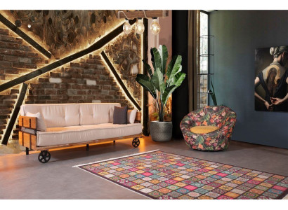 Three-seater Wilhelminian style sofa couch loft design seat cushion beige fabric textile