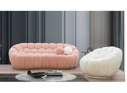 Luxury pink and white living room sofa set three seater + armchair luxury couch