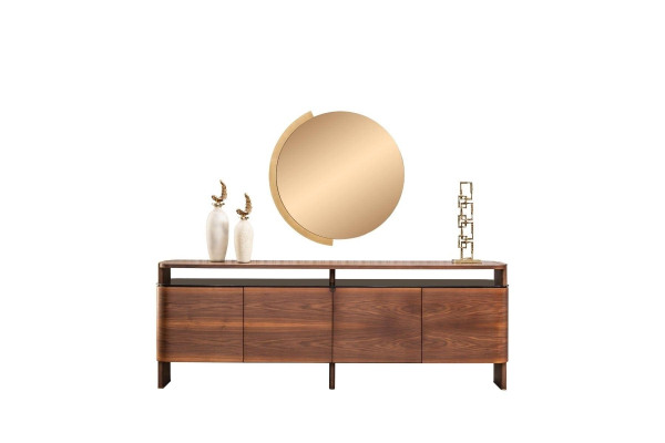 Suite Sideboard Sideboard Chest of drawers Wardrobe Brown Wood Mirror 2-piece