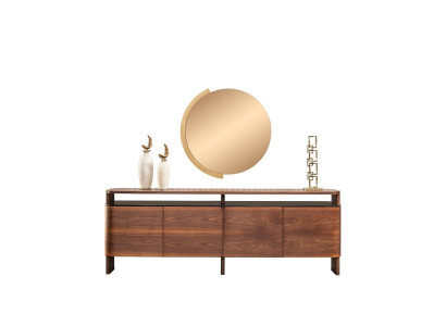 Suite Sideboard Sideboard Chest of drawers Wardrobe Brown Wood Mirror 2-piece