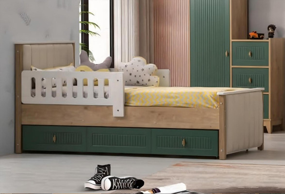 Stylish Childrens bed 200 cm youth bed Wood Childrens room Fabric Modern