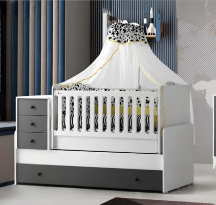 Modern Childrens bed Wooden bed Functional bed Extendable Bed 200 Wood White