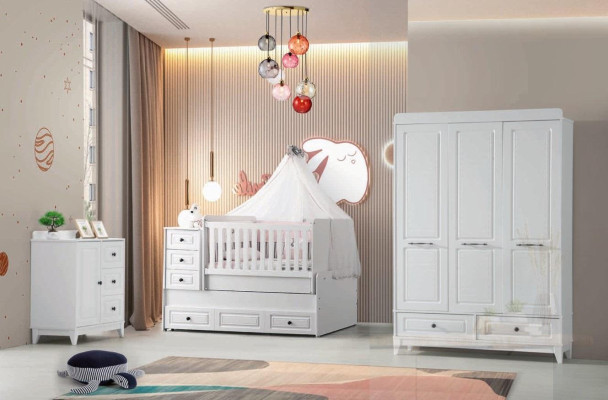 Modern Childrens bed Complete Youth Room Luxury Childrens room Set 3-piece White