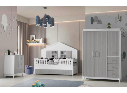 Chic 3-piece children's room set: chest of drawers, wardrobe, bright bed