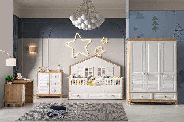 Modern Childrens room Set Bed Wardrobe Desk Bright 4pcs new