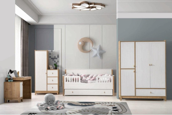 Stylish Childrens room Set Bed 2x Wardrobe Desk White 5pcs