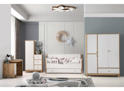 Stylish Childrens room Set Bed 2x Wardrobe Desk White 5pcs