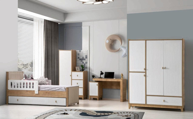 Complete Childrens room Set Bed 2x Wardrobe Table Helles 4tlg new