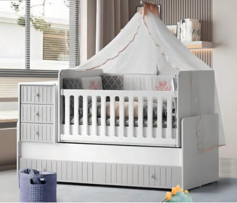 Stylish, cozy children's bed for a restful sleep. Luxurious grey