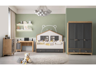 Luxurious complete e children's furniture bed wood set 4 pieces children's room grey