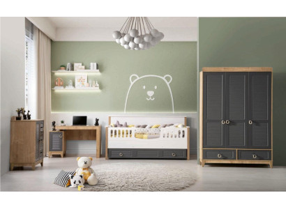 Luxurious children's furniture suite children's room children's bed gray wood set 4 pieces