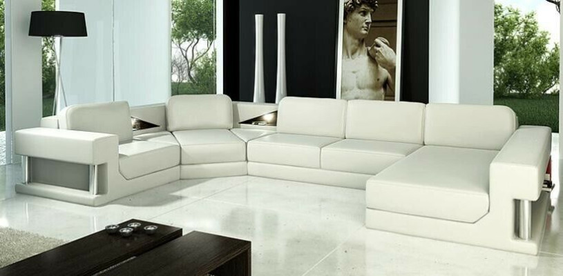 Leather sofa Living landscape Couch Corner sofa Corner Suite Design Modern Sofa with USB