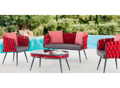 Red Garden Suite Luxury Seating Furniture Table Sofa Patio Couch 4 Pieces