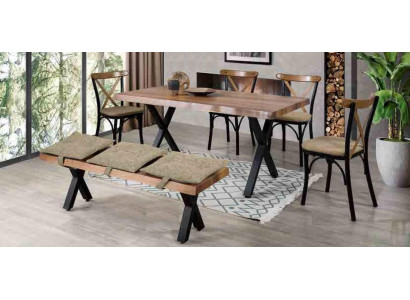Dining table from Wood and 4 Chairs with upholstered Seat and Stool for the Dining room