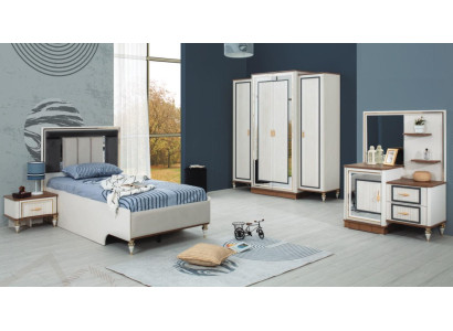 Suite Childrens room Bed Childrens bed Children's furniture White Wood Set 5pcs