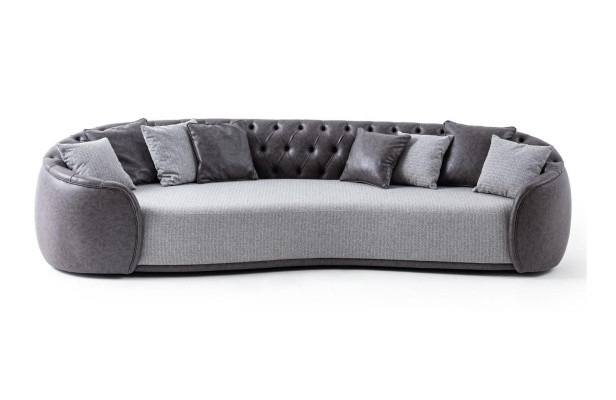 Four Seater Chesterfield Sofa 4 Seater Gray Fabric Sofa Fabric Upholstered Sofa