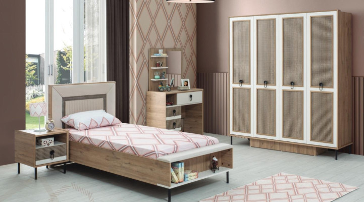 Bedroom Sets Youth Bed Childrens bed Brown Wood Set 5-piece Bed Modern