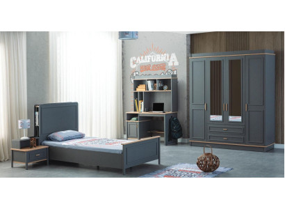 Suite Childrens room Bed Childrens bed Children's furniture Gray Wood Set 4pcs