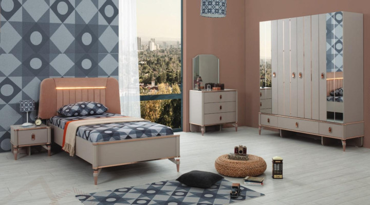 Youth bed children's furniture children's bed complete e beige wood set 5 pieces modern