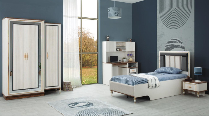 Complete e youth bed children's furniture children's bed white wood set 4 pieces modern