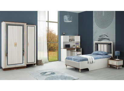 Complete e youth bed children's furniture children's bed white wood set 4 pieces modern