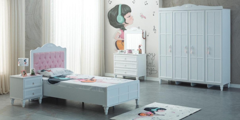 Luxury Complete e Kinderfurniture Childrens bed White Wood Set 5pcs Childrens room