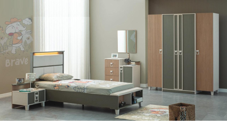 Complete e Kinderfurniture Childrens bed Bed Wood Set 5-piece Childrens room Gray