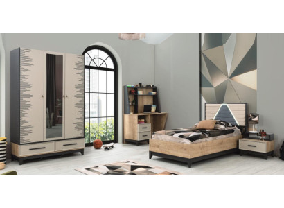 Children's furniture youth bed children's room bed children's bed brown wood set 4 pieces