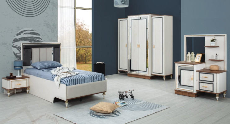 Bedroom Sets Youth Bed Childrens bed White Wood Set 5-piece Bed Modern