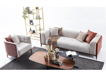 Modern Suite Three Seater Armchair Sofa Fabric Gray Upholstered Sofa Set 3+1 Seater