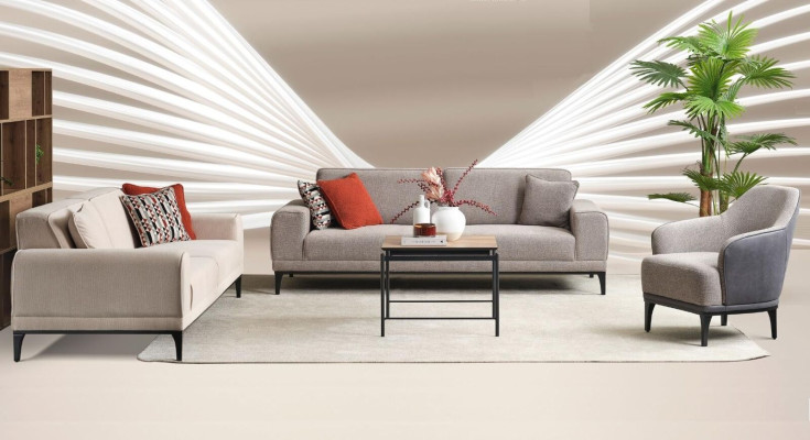 Suite Three-seater Two-seater Armchair Sofa Fabric Gray Fabric Sofa Set 3+2+1