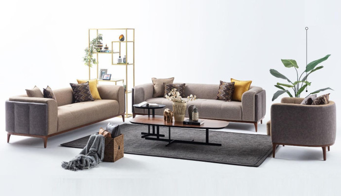 Suite Three Seater Four Seater Armchair Sofa Fabric Beige Fabric Sofa Set 4+3+1