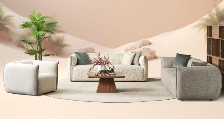 Couch set three-seater armchair sofa fabric beige fabric sofa four-seater 4+3+1