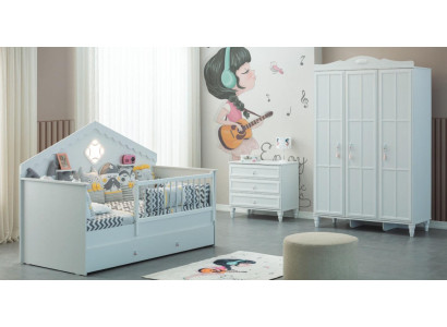 Children's bed suite children's playpen bed white wood set 3 pieces