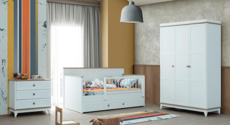 Children's playpen cot suite bed white wood set 3 pieces