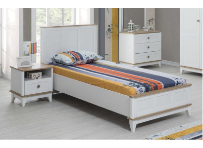 Suite Childrens room White Childrens bed Bedside table Bed Set 2pcs Wood