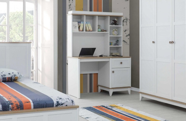 Wooden table Desk Shelves Computer desk Wood White Childrens room