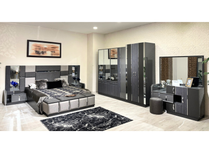 Luxury Gray Complete's Bedroom Double bed 2x Bedside tables Wardrobe