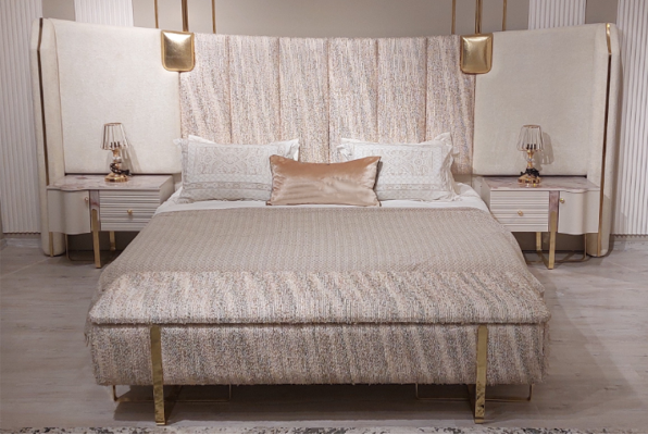 Luxury Bedroom Set Complete's Furniture Bed 2xBedside Tables Wardrobe Stool