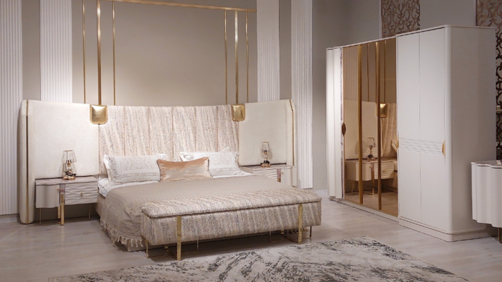 Bedroom Set 4pcs Complete's Bed 2xNight Tables Wardrobe Luxury Furniture
