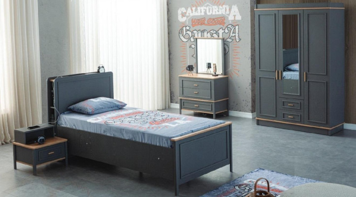 Children's furniture suite children's room bed children's bed gray wood set 5 pieces