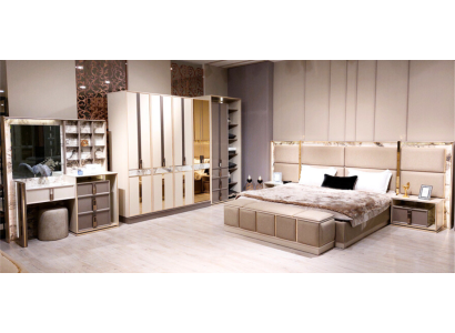Bedroom Set 6pcs Luxury Bed 2xNightstands Modern Wardrobe Dressing table
