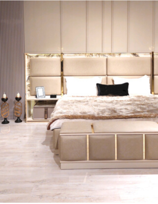 Bedroom Set 6pcs Luxury Bed 2xNightstands Modern Wardrobe Dressing table