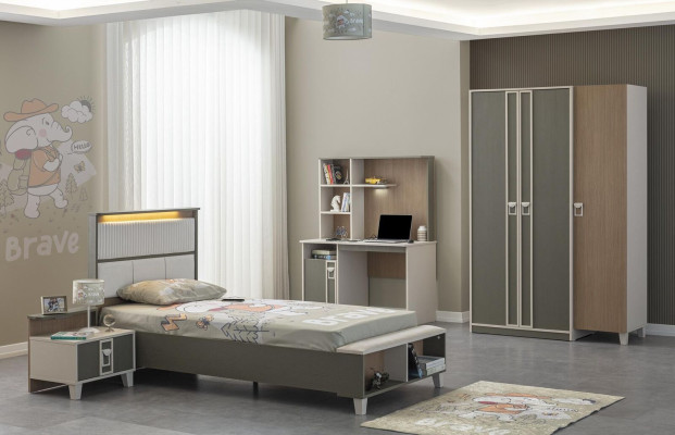 Kinderfurniture Suite Childrens room Bed Childrens bed Gray Wood Set 4pcs
