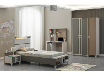 Suite Childrens room Bed Childrens bed Children's furniture Gray Wood Set 4pcs