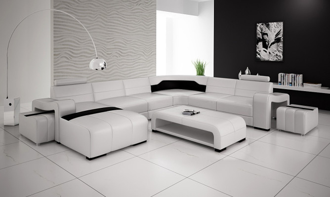 Luxurious Leather Corner sofa Sofa Upholstery Corner suite U-shape White Sofas Set Couch