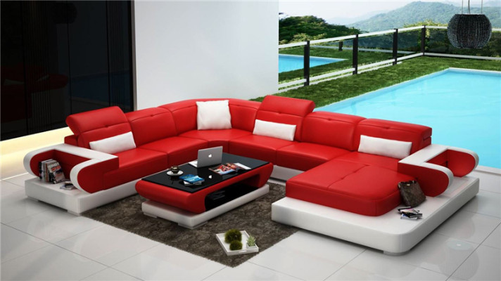 Leather sofa U-shape Sofa Living landscape Illuminated Corner sofa Couch Suite Upholstery