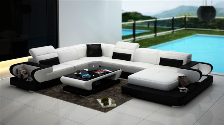 Leather sofa U-shape Sofa Living landscape Illuminated Corner sofa Couch Suite Upholstery